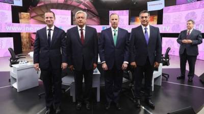 Los candidatos presidenciales Ricardo Anaya, Andrés Manuel López, José Antonio Meade y Jaime Rodríguez se enfrentaron anoche en el último debate electoral./AFP.