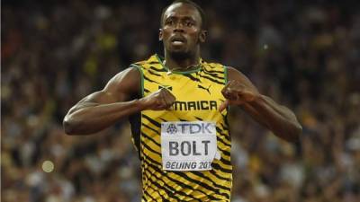 Momento en que Bolt celebraba una nueva victoria.