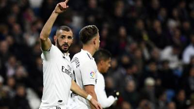Karim Benzema celebrando su gol contra el Rayo Vallecano. Foto AFP