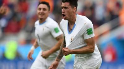 José María Giménez celebrando su gol contra Egipto en el Mundial de Rusia 2018. Foto AFP