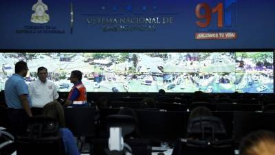 Centro de operaciones del Sistema Nacional de Emergencias 911 en San Pedro Sula.