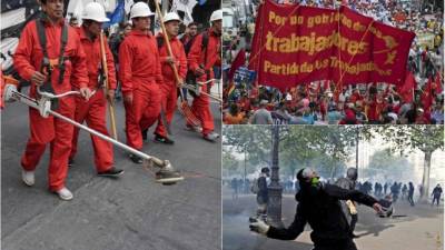 El Primero de Mayo movilizó hoy a centenares de miles de trabajadores en ciudades de todo el mundo para reclamar empleo digno, pensiones decentes e iguales oportunidades para mujeres y hombres.En Francia, Colombia y Honduras, la jornada estuvo marcada por enfrentamientos entre manifestantes y las fuerzas de seguridad.