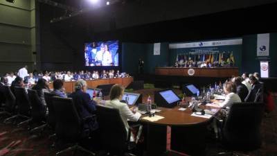 Vista general de la primera plenaria de Ministros de Relaciones Exteriores, de la 47 Asamblea General de la OEA en Cancún, México.