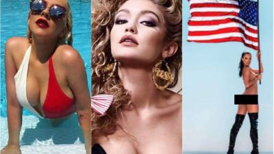 Estrellas de la música y la moda en Estados Unidos celebraron la Independencia de ese país con atrevidas imágenes en bikinis, e incluso desnudos, en las redes sociales.