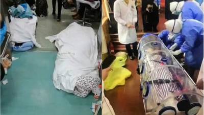 Cadáveres y pacientes saturan los hospitales de Wuhan./Twitter.