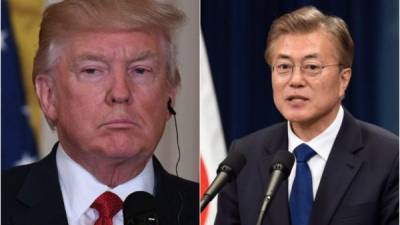 Donald Trump presidente de Estados Unidos y Moon Jae-in mandatario de Corea del Sur.
