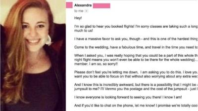 Courtney Duffy fue despedida del cortejo nupcial de su mejor amiga./Twitter.