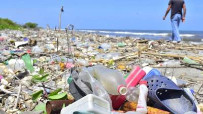 Fotografía que muestra basura en la playa del río Cuyamel hoy en la aldea de Cuyamel, municipio de Omoa. EFE