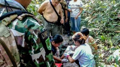 Momentos en que el turista era auxiliado tras la mordedura.