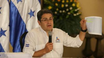 El presidente Juan Orlando Hernández, en conferencia de prensa en Casa de Gobierno.