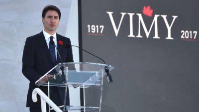 La ceremonia, oficiada en el lugar mismo de la batalla, en el norte de Francia, estuvo presidida por el primer ministro canadiense, Justin Trudeau.