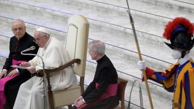 El papa Francisco en una audiencia con los participantes en una peregrinación pastoral de la localidad italiana de Treviglio (norte).
