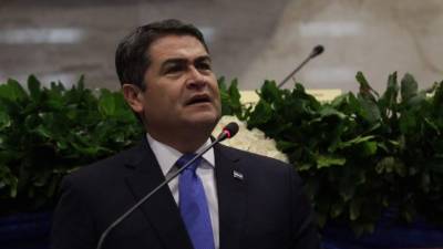 El presidente Juan Orlando Hernández cuando brindaba su discurso y rendía cuentas en el Congreso Nacional.