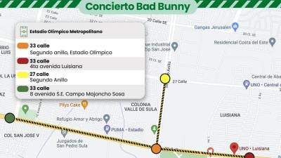 El concierto de Bad Bunny generará el cierre de las siguientes calles en San Pedro Sula, Honduras.