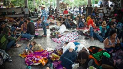 La caravana se encuentra estacionada en el municipio de Huixtla, fronterizo con Guatemala. Foto: AFP
