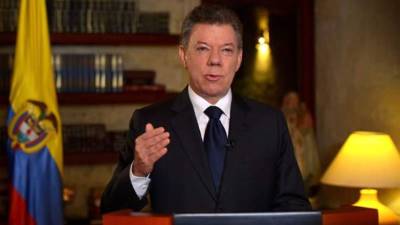Presidencia de Colombia del mandatario, Juan Manuel Santos, durante una alocución hoy, jueves 17 de abril de 2014, en Cartagena (Colombia) luego del fallecimiento este jueves en México a los 87 años de edad del escritor colombiano Gabriel García Márquez. Santos decretó hoy tres días de duelo en homenaje al Nobel de Literatura de 1982.