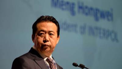 Meng Hongwei, presidente de Interpol, se pronuncia con un discurso en la apertura del Congreso Mundial de Interpol en Singapur celebrado en junio de 2017.