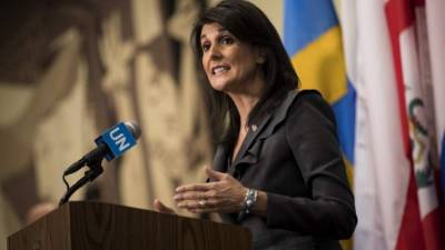 Nikki Haley embajadora de Estados Unidos ante la Organización de Naciones Unidas (ONU).