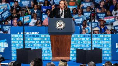 La candidata demócrata, Kamala Harris, durante un evento de campaña en Carolina del Norte.