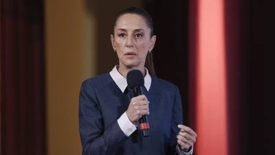La presidenta de México, Claudia Sheinbaum, durante una conferencia de prensa en Palacio Nacional.