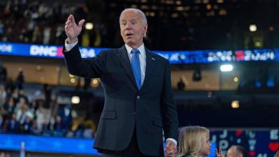 El presidente de los Estados Unidos, Joe Biden, pronuncia un discurso en la Convención Nacional Demócrata de 2024 en Chicago, Illinois, Estados Unidos, el 19 de agosto de 2024.