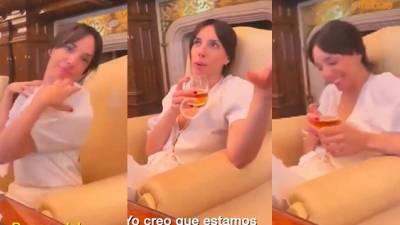 Toma de captura del video en donde se ve a Tamara Petinatto en la quinta de Olivos, despacho presidencial, siendo grabada por el expresidente Alberto Fernández.