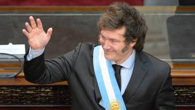 Presidente de Argentina, Javier Milei durante su discurso en la Asamblea Legislativa.