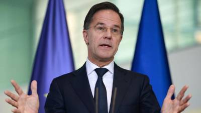 El Secretario General de la Organización del Tratado del Atlántico Norte (OTAN), Mark Rutte, en una rueda de prensa en Berlín.