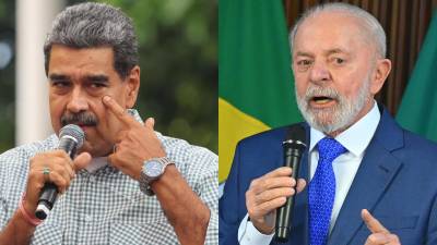 El presidente de Venezuela, Nicolas Maduro (i) y el presidente de Brasil, Luiz Inácio Lula da Silva.