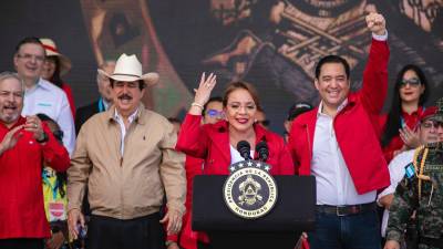 La presidenta Castro este día en los actos que su partido, Libre, organizó en Tegucigalpa como celebración por sus dos años de mandato.