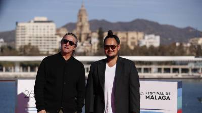 El director de cine José Luis Rugeles, y el compositor Pablo Mondragón, durante la presentación de Rebelión en el festival español de cine de Málaga. EFE/ Jorge Zapata