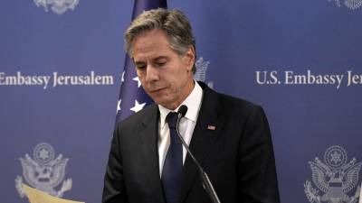 Antony Blinken, en conferencia de prensa desde la embajada estadounidense en Jerusalén.