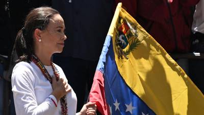 La líder opositora María Corina Machado durante una manifestación el sábado.