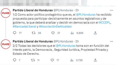 Tuit del Partido Liberal.