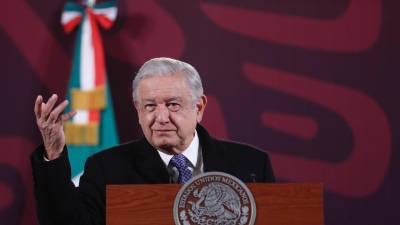 El Presidente de México, Andrés Manuel López Obrador, habla hoy durante una rueda de prensa matutina en el Palacio Nacional.