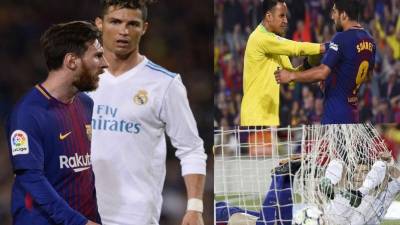 Barcelona's Argentinian forward Lionel Messi (L) receives the Liga Best Player of the month award from Argentinina former player Javier Saviola before the Spanish league football match FC Barcelona against Sevilla FC at the Camp Nou stadium in Barcelona on October 20, 2018. (Photo by LLUIS GENE / AFP)