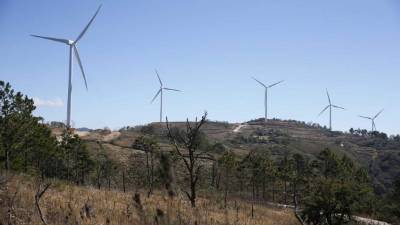 Panorámica del parque eólico San Marcos de Colón, Choluteca, que se inauguró en febrero del año pasado.