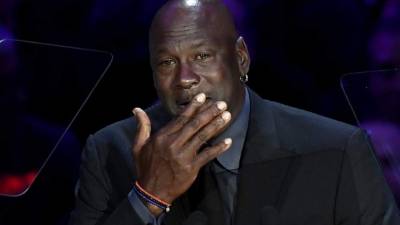 LOS ANGELES, CALIFORNIA - FEBRUARY 24: Michael Jordan speaks during The Celebration of Life for Kobe & Gianna Bryant at Staples Center on February 24, 2020 in Los Angeles, California. Kevork Djansezian/Getty Images/AFP