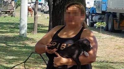 La mujer iba conduciendo con el perro a la par.