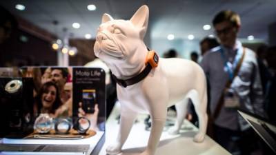 El collar que sirve como un teléfono inteligente para mascotas es sensación en la feria de Hong Kong.