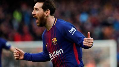 GRAF4741. BARCELONA, 04/03/2018.- El delantero argentino del FC Barcelona Lionel Messi celebra su gol ante el Atlético de Madrid, primero del equipo, durante el partido de la vigésimo séptima jornada de Liga que disputan en el estadi Nou Camp.EFE/Alejandro García