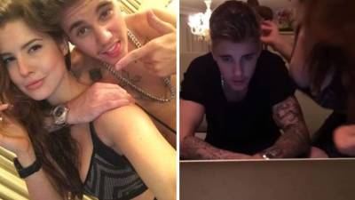 Justin Bieber junto a la conejita de Playboy, Amanda Cerny.