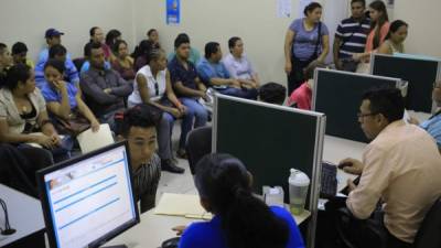 Trabajadores de la Bolsa de Empleo atienden a los aspirantes a plazas temporales. Foto: Melvin Cubas.