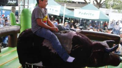 Un niño disfruta la montada en el toro mecánico. Fotos: José Cantarero