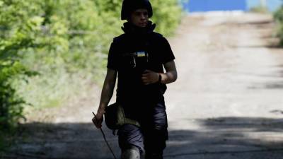 Especialistas ucranianos buscan minas rusas en las cercanías al frente de batalla, el pasado 2 de junio.