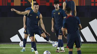 Cristiano Ronaldo durante los entrenamientos con Portugal.