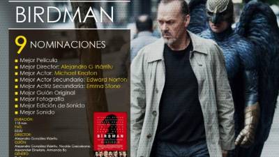 Sinopsis: Es una comedia negra que cuenta la historia de un actor -famoso por dar vida a un emblemático superhéroe- que lucha por montar una obra de teatro en Broadway. En los días que preceden a la noche del estreno se enzarza con su ego y trata de recuperar a su familia y su carrera.