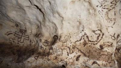 Fotografía cedida ayer, lunes 23 de julio de 2018, por Sergio Grosjean Abimerhi, que muestra unas pinturas rupestres halladas, en la ciudad de Mérida, en el estado de Yucatán (México). EFE/Sergio Grosjean Abimerhi/SOLO USO EDITORIAL