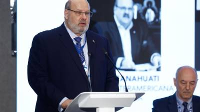 El presidente de la Sociedad Interamericana de Prensa (SIP), el hondureño Jorge Canahuati, participa este jueves en Madrid en la 78 Asamblea General de la SIP. EFE/ Rodrigo Jiménez