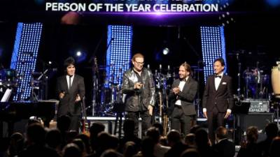 LAS VEGAS, NV - NOVEMBER 14: Honorees Alex Gonzalez, Fher Olvera, Sergio Vallin, and Juan Calleros of Mana arrive onstage at the Latin Recording Academy's 2018 Person of the Year gala honoring Mana at the Mandalay Bay Events Center on November 14, 2018 in Las Vegas, Nevada. Roger Kisby/Getty Images/AFP